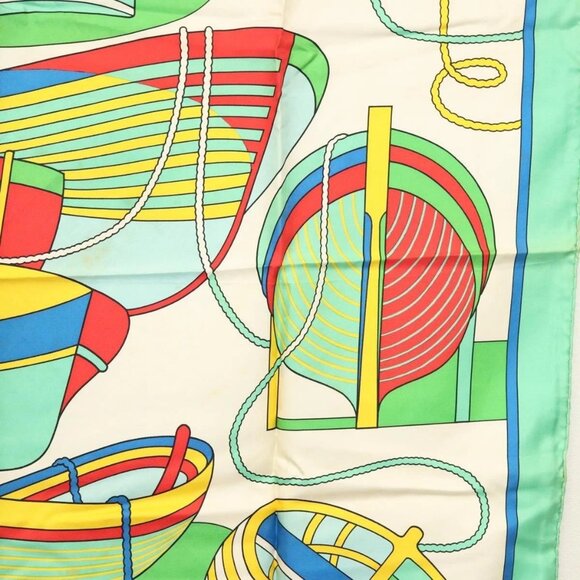 HERMES Carre 90 Scarf ""THALASSA"" Silk Green Auth 142398 - Picture 7 of 14